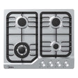 60 cm stainless steel gas cooktop with four burners and black cast iron pan supports