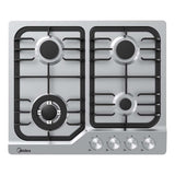 60 cm stainless steel gas cooktop with four burners and black cast iron pan supports