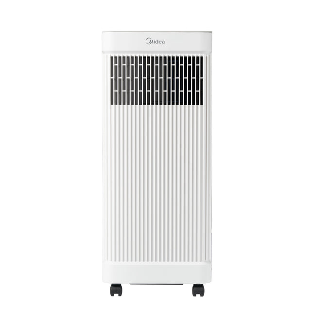 Resia white compact portable air conditioner with castor wheels