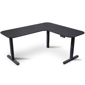 Geraldton all black L shaped electric standing corner desk in a contemporary home office