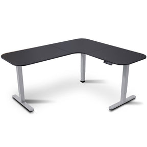 Geraldton black and silver L shaped electric standing corner desk in a home office