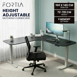 Geraldton Electric Standing Corner Desk, 160x140cm, Black/Silver