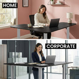 Geraldton Electric Standing Corner Desk, 160x140cm, Black/Silver