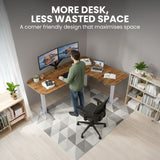Geraldton Electric Standing Corner Desk, 160x140cm, Walnut/Silver