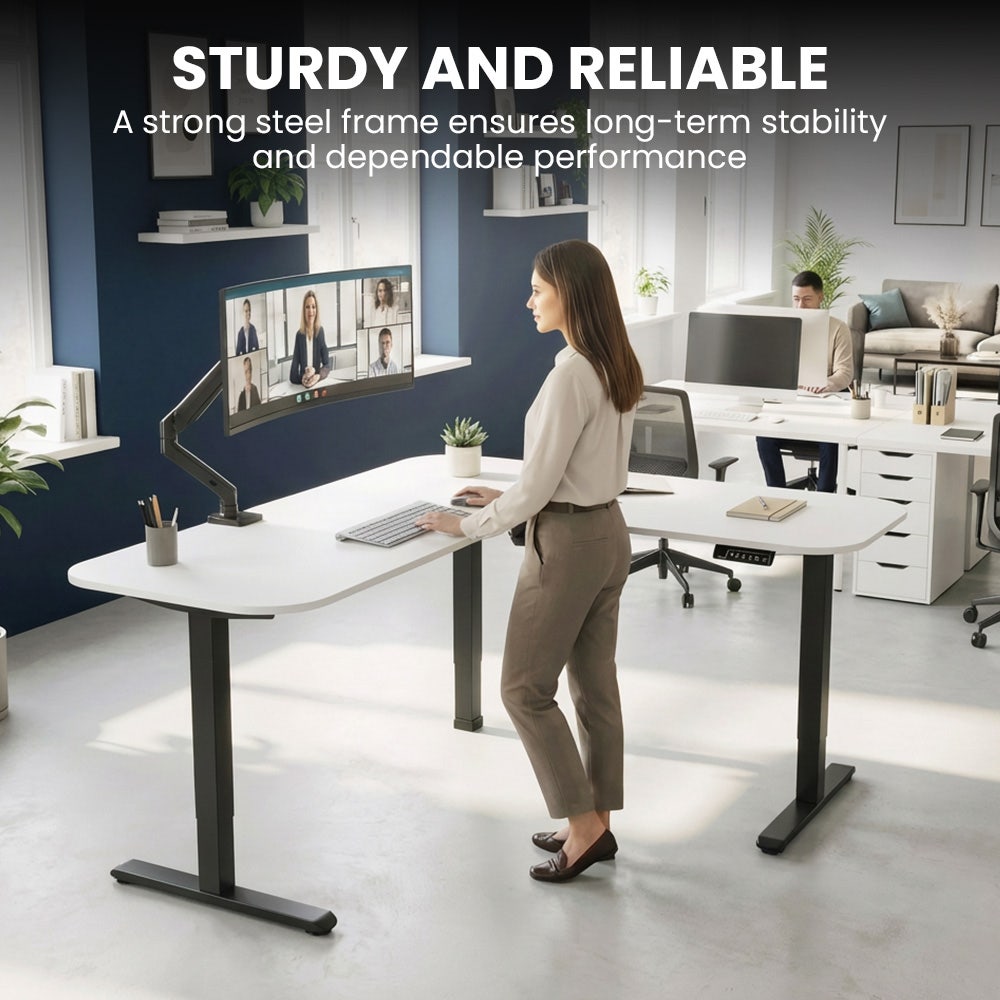 Narrabundah white corner standing desk in a home office