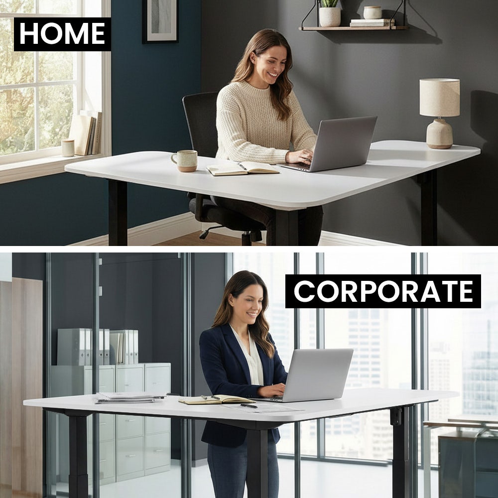 Narrabundah white corner standing desk in a home office