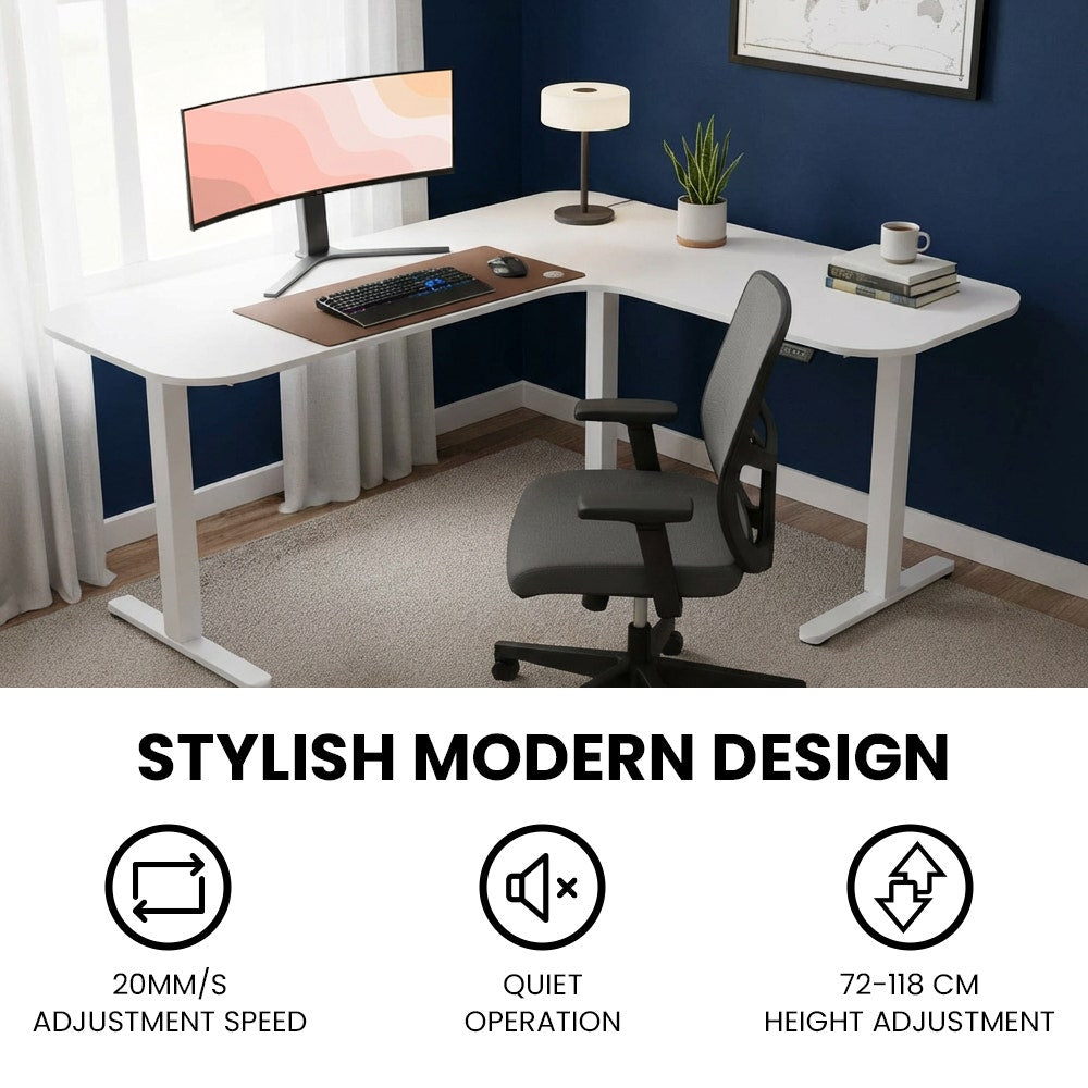 Bonner Electric Standing Corner Desk, White 160 x 140cm