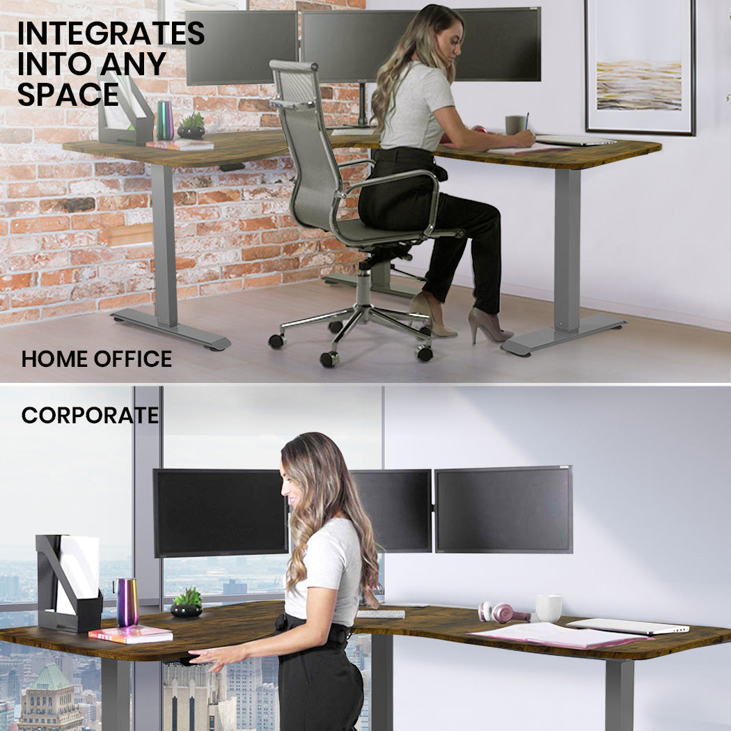 FORTIA 3-Motor Electric Sit-Stand Corner Desk 120kg Load Walnut White or Black — Allure Home Collections