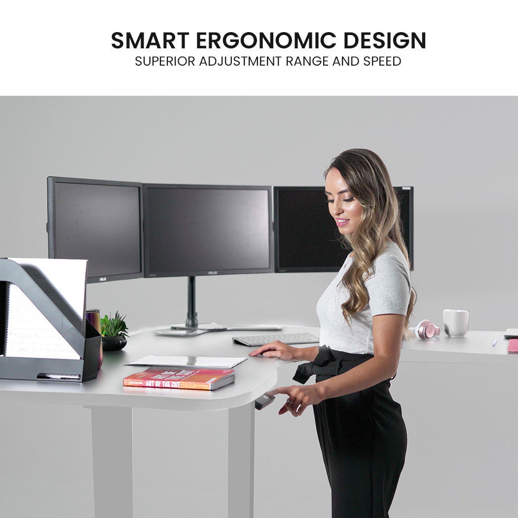 FORTIA 3-Motor Electric Sit-Stand Corner Desk 120kg Load Walnut White or Black — Allure Home Collections