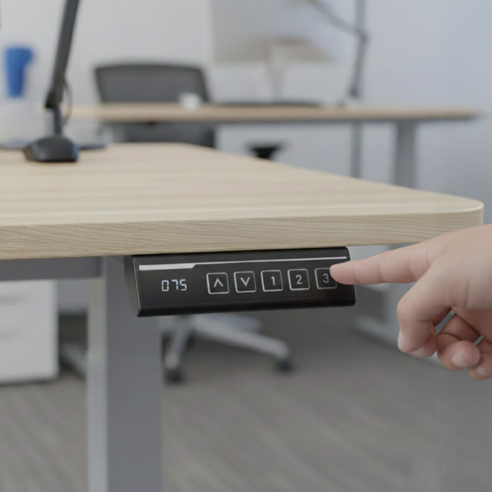 Chapman light oak standing desk in a home office
