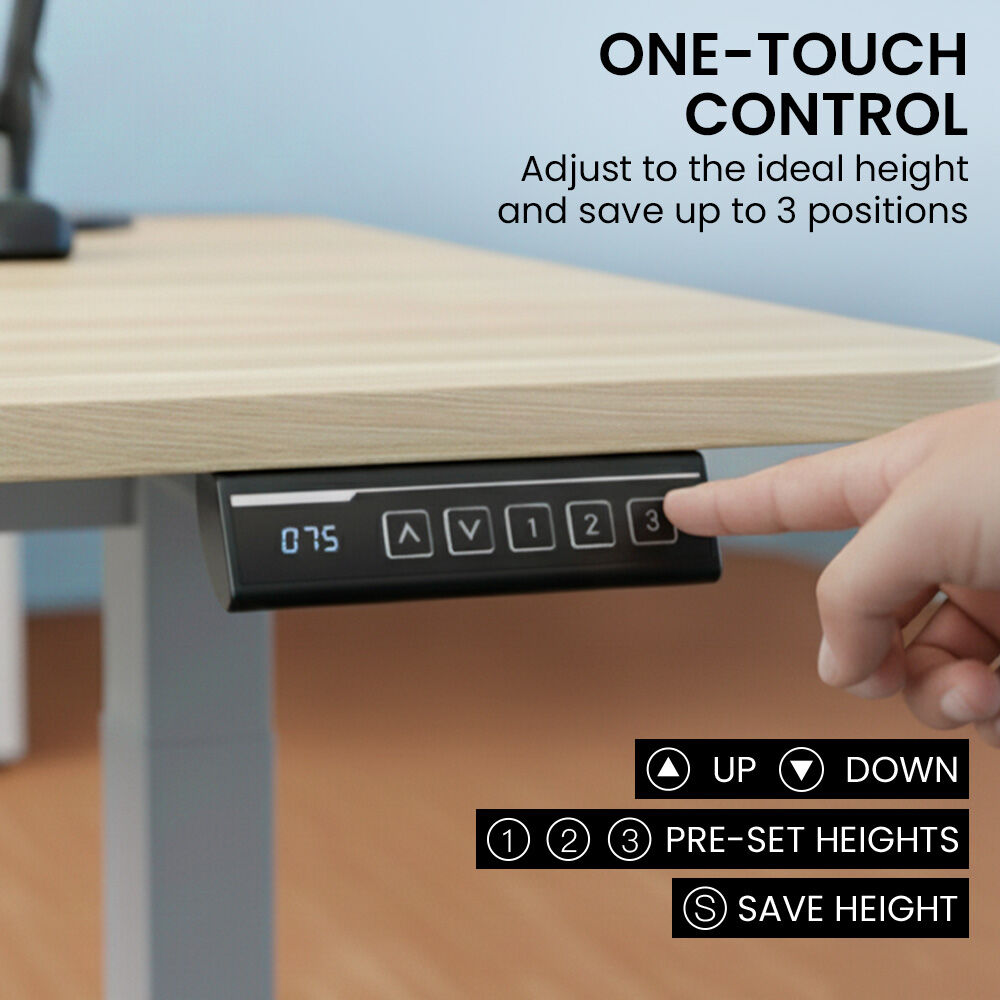 Chapman light oak standing desk in a home office