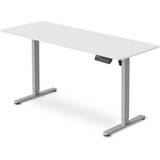 Turner white electric standing desk with silver frame in a home office