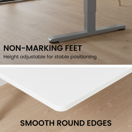 Turner white electric standing desk with silver frame in a home office