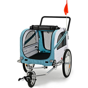 Blue convertible pet and cargo bike trailer stroller with waterproof cabin