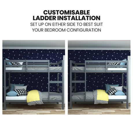 Kingston Slumber 2in1 pine bunk bed showing customisable ladder configuration — Allure Home Collections