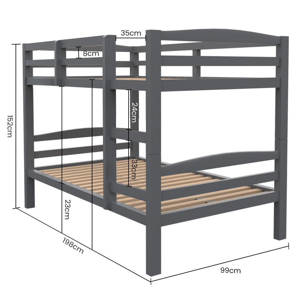 Cascia Single Bunk Bed, Grey
