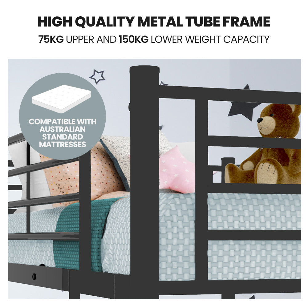 Kingston Slumber metal bunk bed ladder close-up showing dark matte grey frame — Allure Home Collections