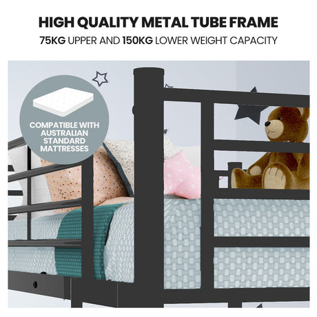 Kingston Slumber metal bunk bed ladder close-up showing dark matte grey frame — Allure Home Collections
