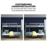 Kingston Slumber Triple Wooden Single Over Double Bunk Bed Frame for Kids, Convertible Design, Grey