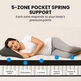 KINGSTON SLUMBER Luxury 34cm Mattress, Medium Firm, Euro Top, 5-Zone Pocket Spring Foam