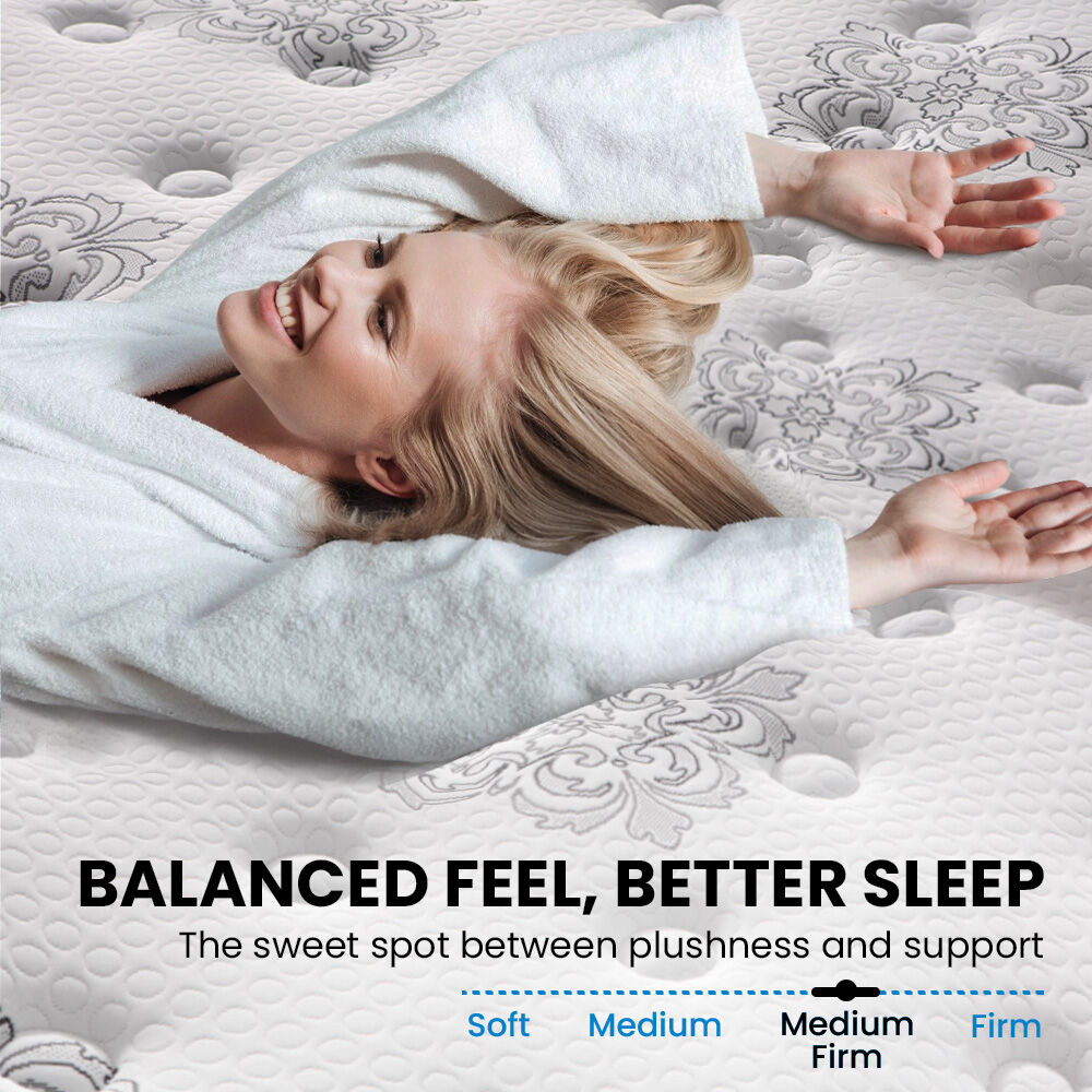 KINGSTON SLUMBER Luxury 34cm Mattress, Medium Firm, Euro Top, 5-Zone Pocket Spring Foam