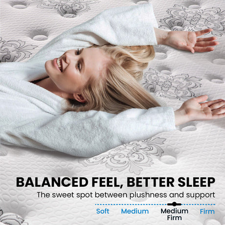 KINGSTON SLUMBER Luxury 34cm Mattress, Medium Firm, Euro Top, 5-Zone Pocket Spring Foam