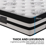 KINGSTON SLUMBER Luxury 34cm Mattress, Medium Firm, Euro Top, 5-Zone Pocket Spring Foam