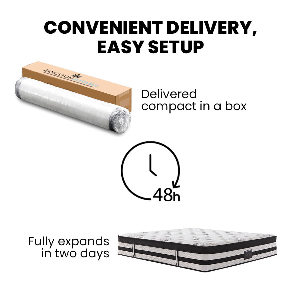 KINGSTON SLUMBER Luxury 34cm Mattress, Medium Firm, Euro Top, 5-Zone Pocket Spring Foam