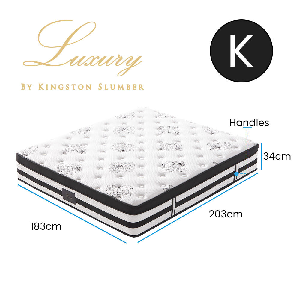 KINGSTON SLUMBER Luxury 34cm Mattress, Medium Firm, Euro Top, 5-Zone Pocket Spring Foam