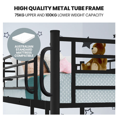 Kingston Slumber dark matte grey metal bunk bed ladder close-up — Allure Home Collections