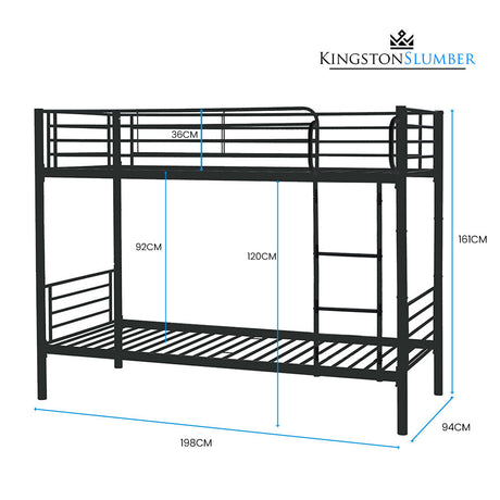 Kingston Slumber dark grey bunk showing 75kg upper / 100kg lower capacity — Allure Home Collections