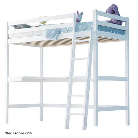Kingston Slumber kids single loft bed with desk in white solid pine — Allure Home Collections