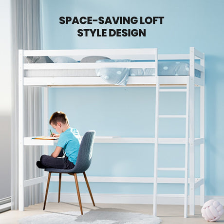 Kingston Slumber white loft and desk bed showing 120kg capacity — Allure Home Collections