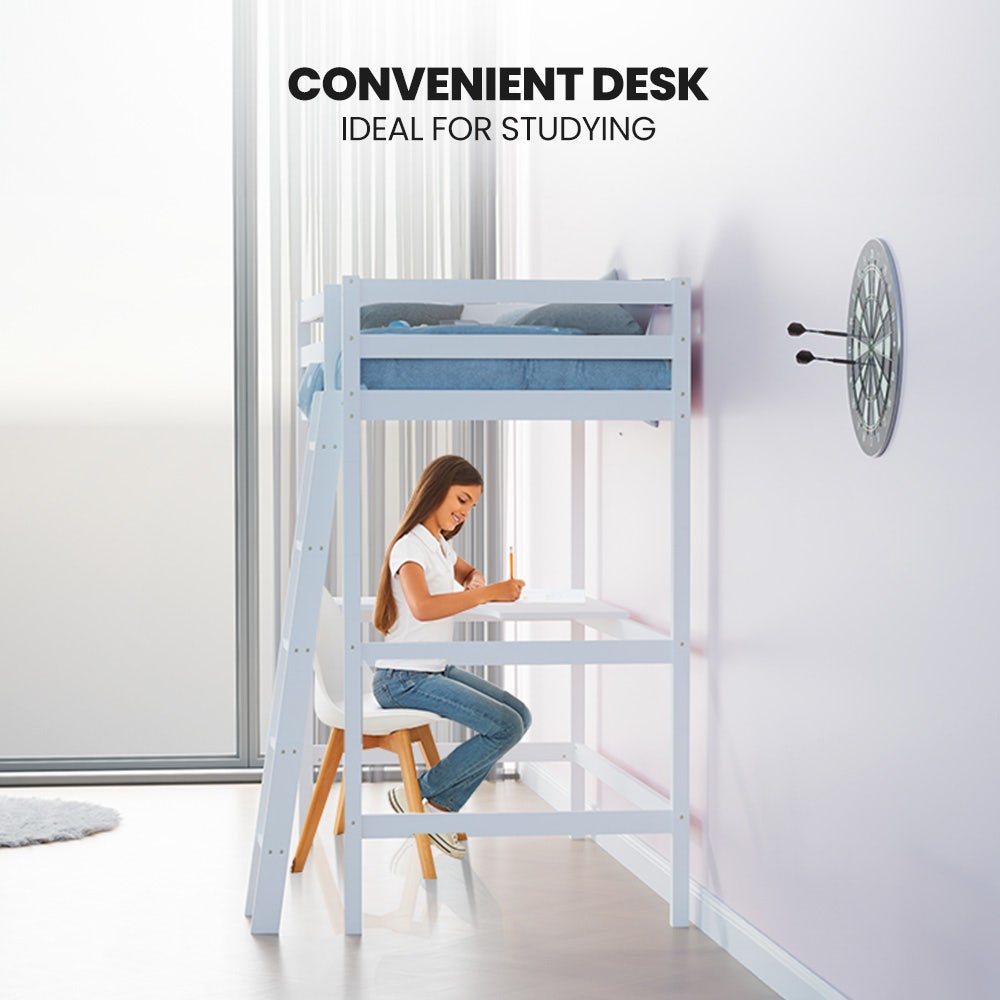 Kingston Slumber kids loft bed ladder and desk configuration detail — Allure Home Collections