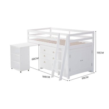 Kingston Slumber kids loft bed showing wardrobe and drawer storage — Allure Home Collections