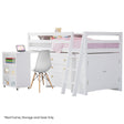 Kingston Slumber kids single loft bed with pull-out desk, drawers and cabinet in white — Allure Home Collections
