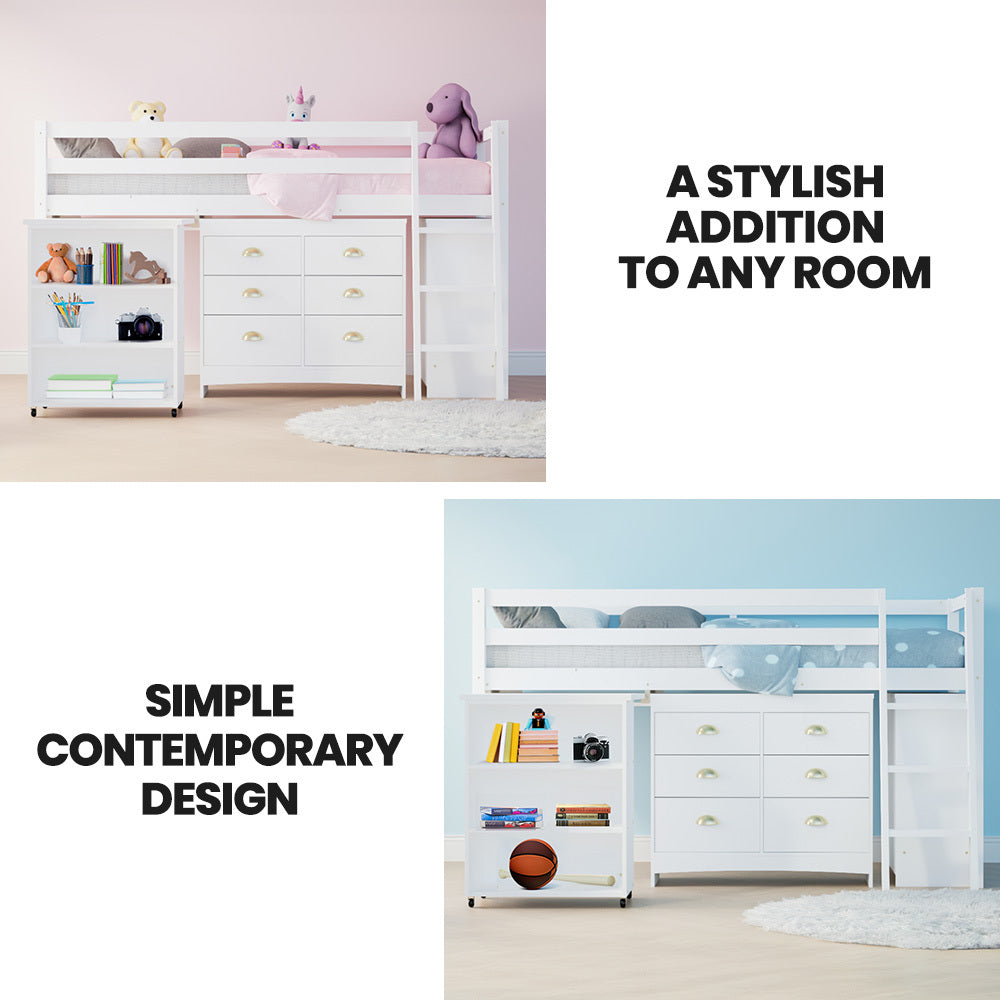 Kingston Slumber white loft bed pull-out desk close-up — Allure Home Collections
