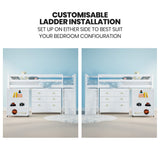 Kingston Slumber white kids loft bed from foot end — Allure Home Collections