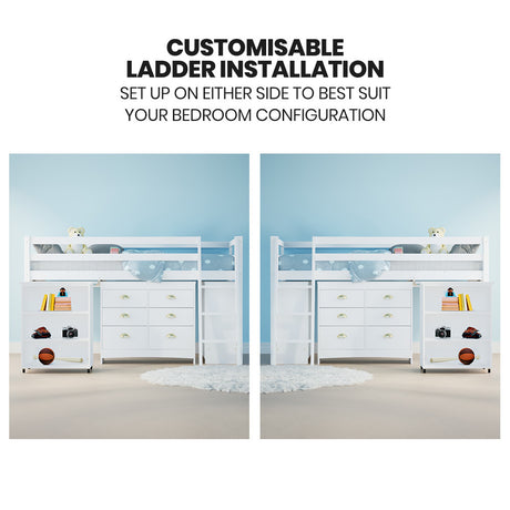 Kingston Slumber white kids loft bed from foot end — Allure Home Collections