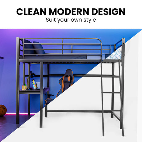 Gubbio Single Loft Bed, Dark Grey
