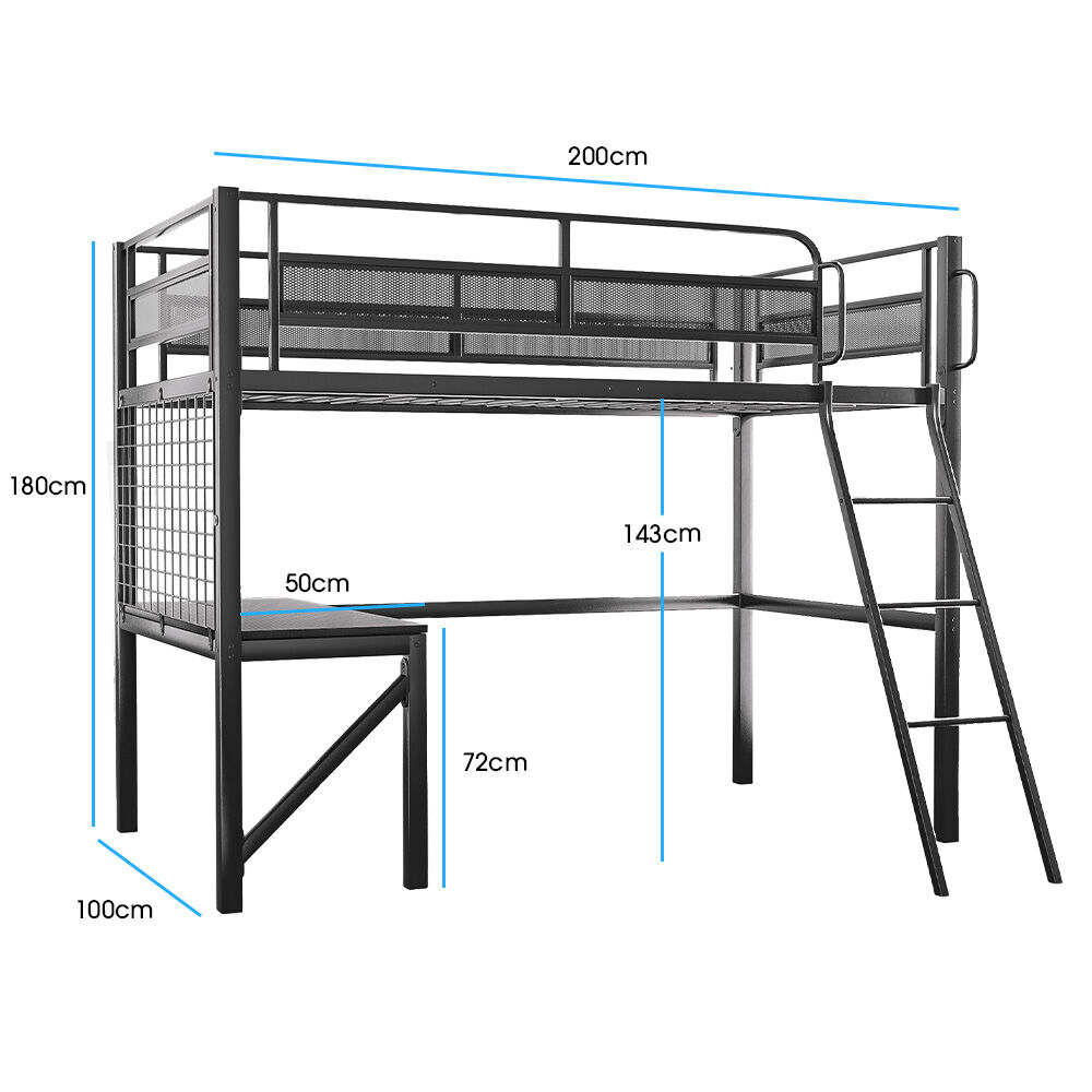 Todi Single Loft Bed, Dark Grey