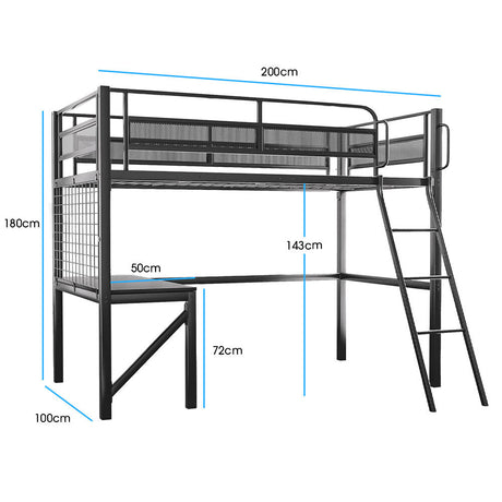 Todi Single Loft Bed, Dark Grey