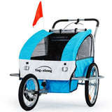 Blue convertible kids bike trailer and jogger with mosquito mesh