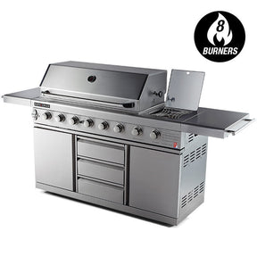 Augusta 8 burner stainless steel gas BBQ with blue LED controls for outdoor entertaining