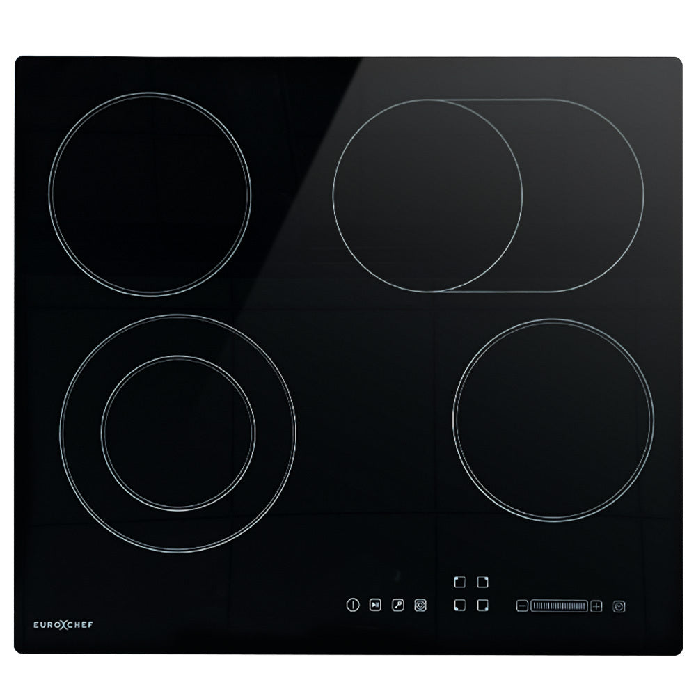 60 cm ceramic cooktop with four zones and frameless black glass surface