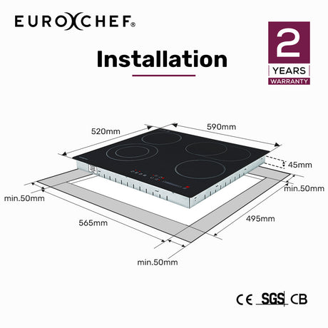 Overhead view of the four zone ceramic cooktop showing FlexiZone outer rings