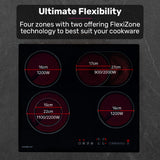 Touch control slider panel on the 60 cm ceramic glass cooktop