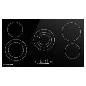 90 cm ceramic cooktop with five cooking zones and frameless black glass