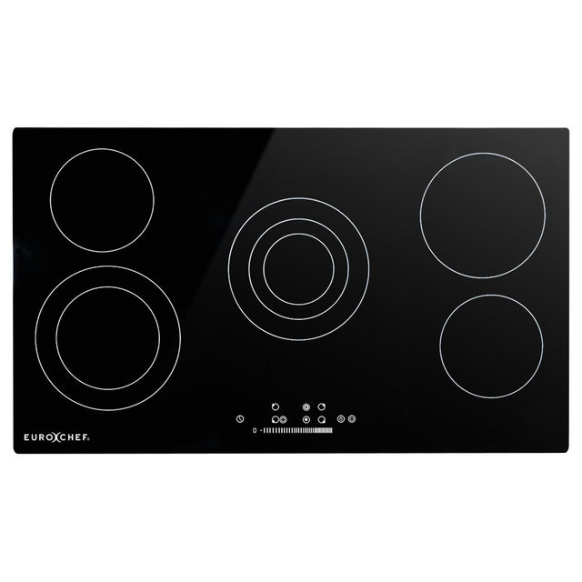 90 cm ceramic cooktop with five cooking zones and frameless black glass