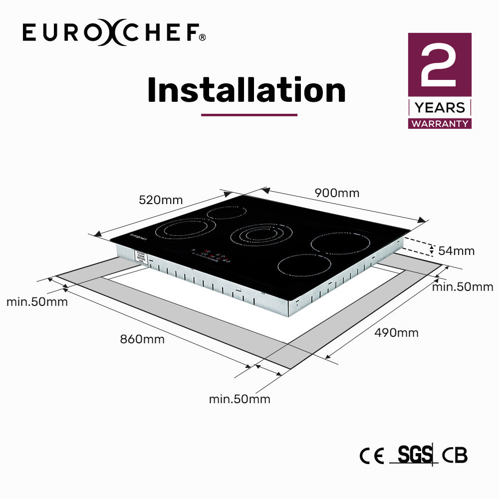 Overhead view of the five zone ceramic cooktop showing FlexiZone outer rings